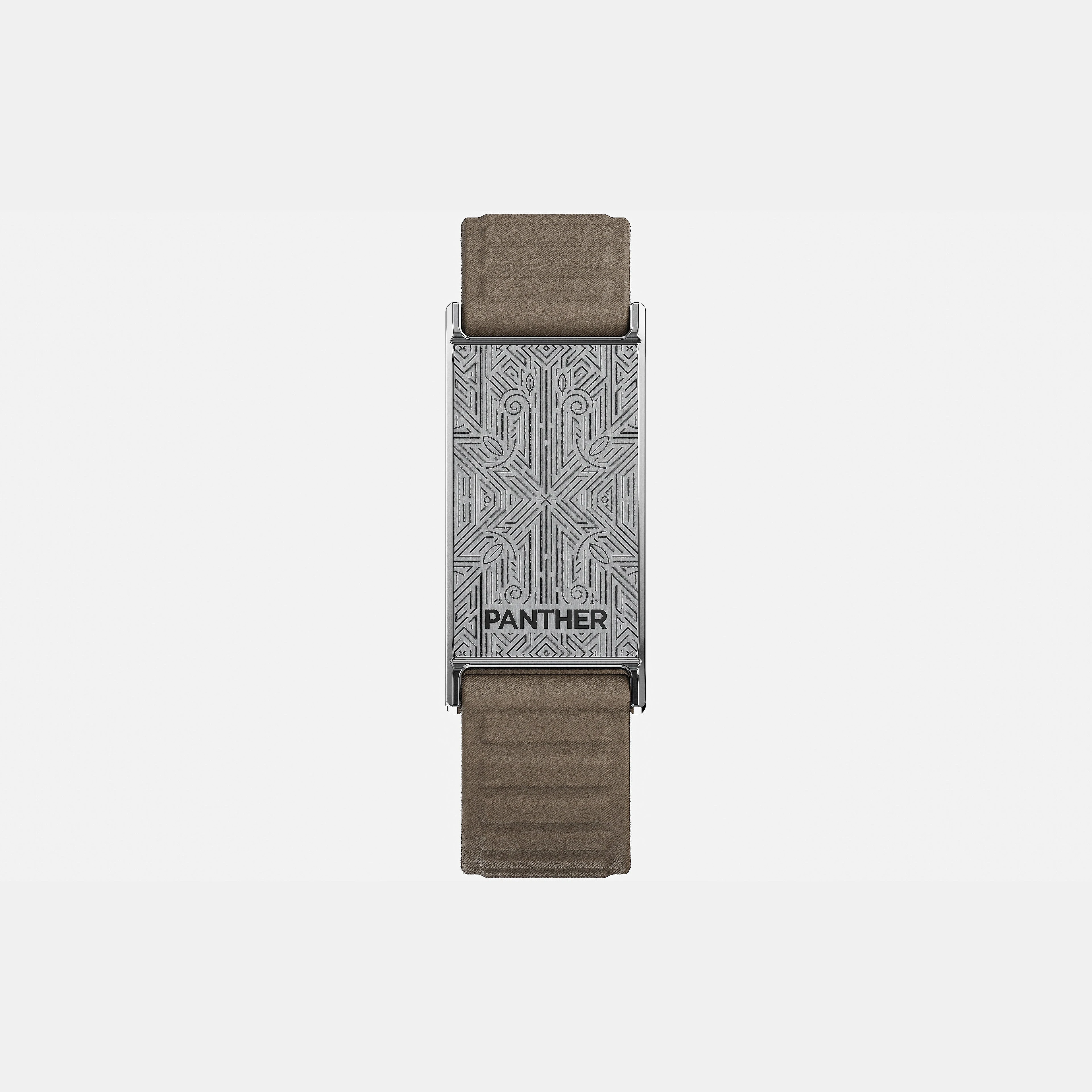 Panther Eclipse Deco engraved face with dark taupe magnetic fabric band